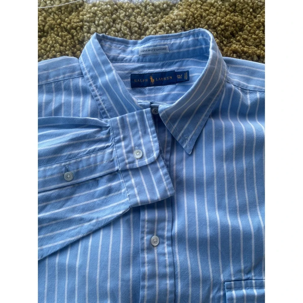 Ralph Lauren University Oxford Shirt Men 2XLT Blue White Stripe Button Down Tall